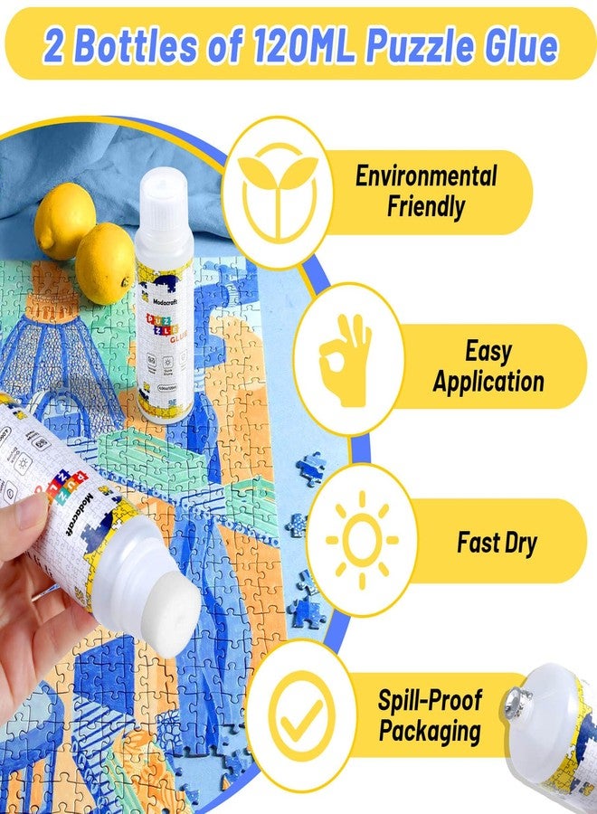 Modacraft 2 Pack 120ml Jigsaw Puzzle Glue with New Sponge Head, Suitable for 1000/3000/5000 Pieces of Paper and Wood Puzzle, Clear Water-Soluble Quick Dry Jigsaw Puzzle Glue, 240ml in Total - Image 2